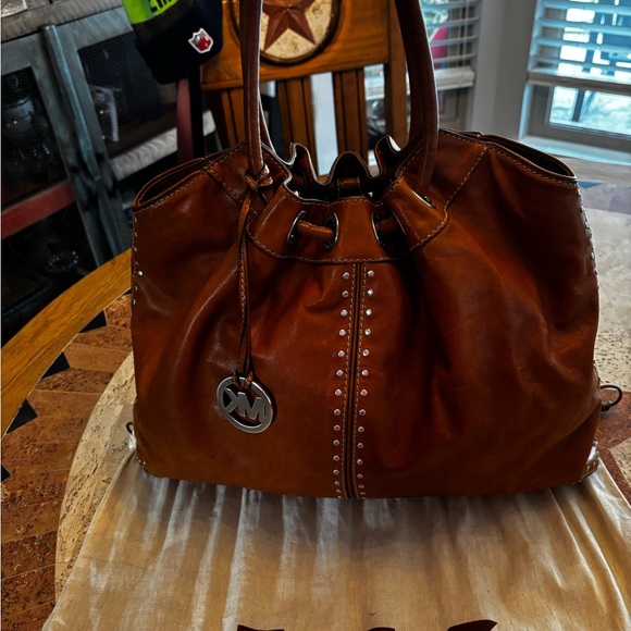 Michael Kors Brown Leather Studded Tote • Soft Leather • MK Charm - Picture 4 of 9